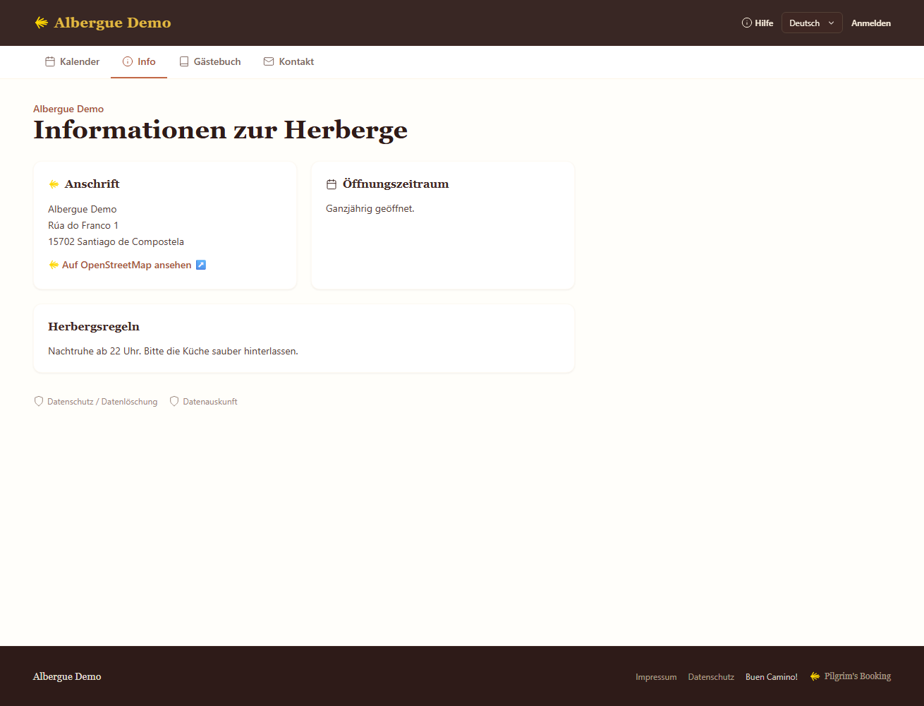 Abb. 4.2: Herbergs-Infoseite