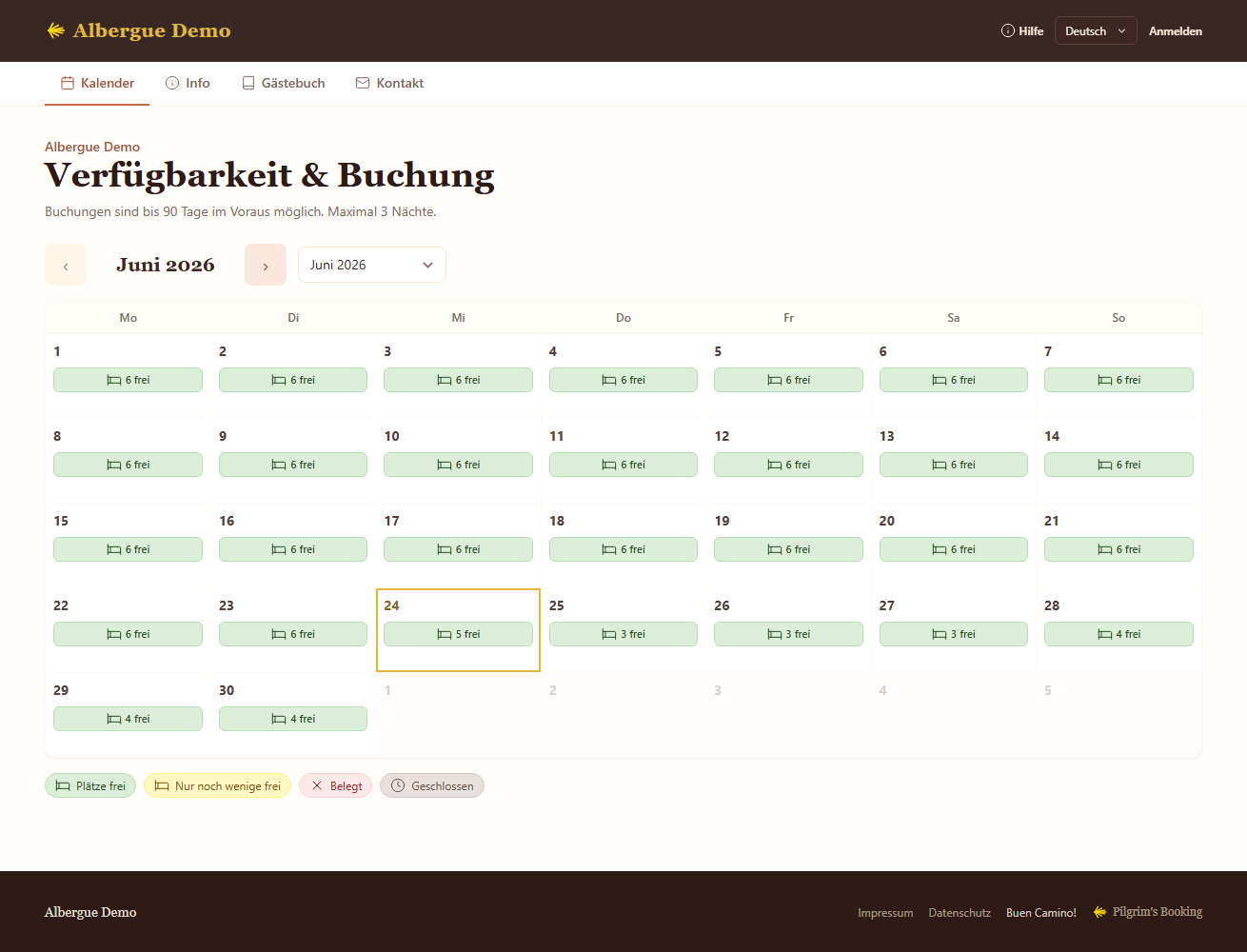 Abb. 4.3: Verfügbarkeitskalender mit farblicher Kennzeichnung
